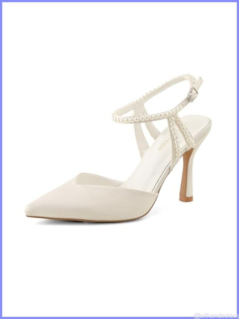 Pearl Pumps Pointed Toe Ankle Strap Stiletto Heels Faux Leather Dressy